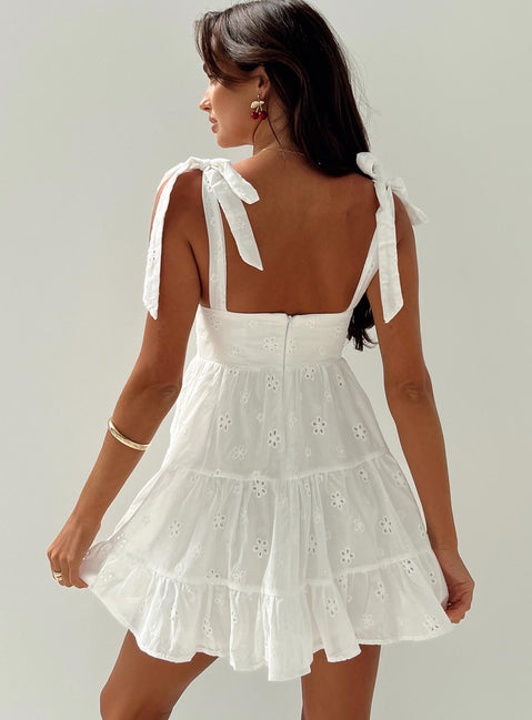 back view of model wearing Princess Polly Galvis Mini Dress White Plunger 
