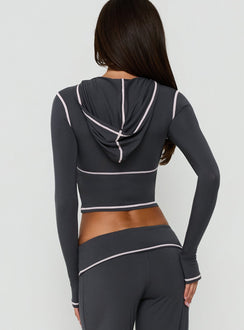 Kimberlyn Long Sleeve Jersey Zip Through Top Grey