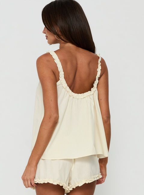 Nattalie Babydoll Frill Sleep Top Cream