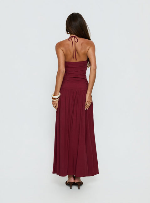 Marguerite Halter Maxi Dress Ruby Wine Tall