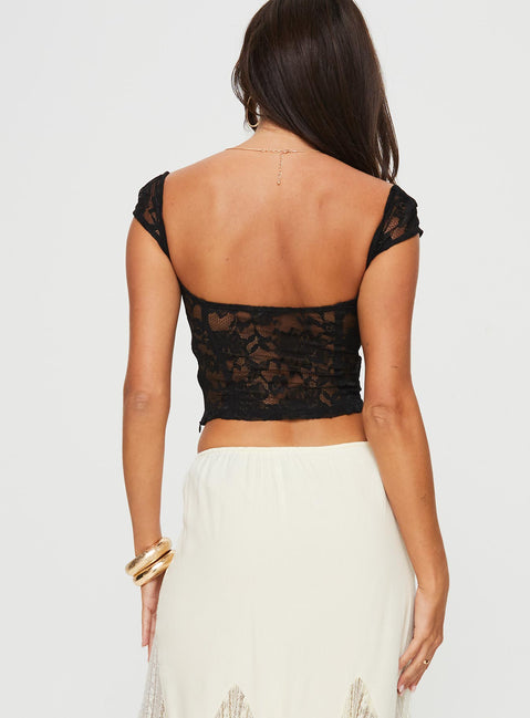 product Princess Polly Short Sleeves Square Neck  Shakman Lace Top Black