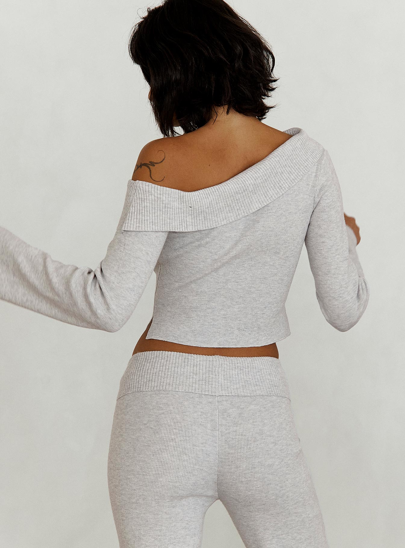 product Princess Polly Full Sleeves Asymmetric Neckline  Sina Off The Shoulder Top Grey