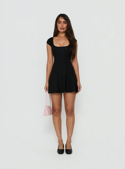 Bowee Fit and Flare Short Sleeve Mini Dress Black