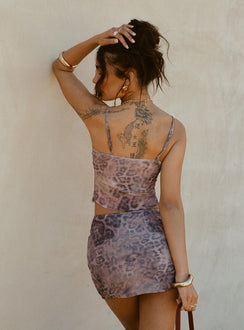 back view of model wearing Princess Polly Eustacia Mini Skirt Leopard Mini Skirts 