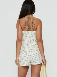 Lylie Linen Blend Tie Side Micro Shorts Cream Polka Dot