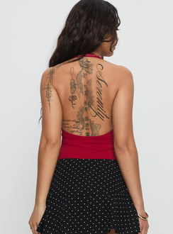 back view of model wearing Princess Polly Sugarberry Cut Out Bodysuit Red Sleeveless Bodysuit 