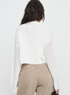 back view of model wearing Princess Polly Riala Off Shoulder Knit Sweater White cropped 