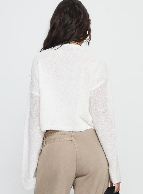 back view of model wearing Princess Polly Riala Off Shoulder Knit Sweater White cropped 