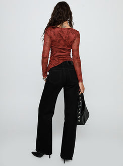 back view of model wearing Princess Polly West End Girl Mid Rise Straight Leg Jeans Washed Black Mid Rise Jeans 