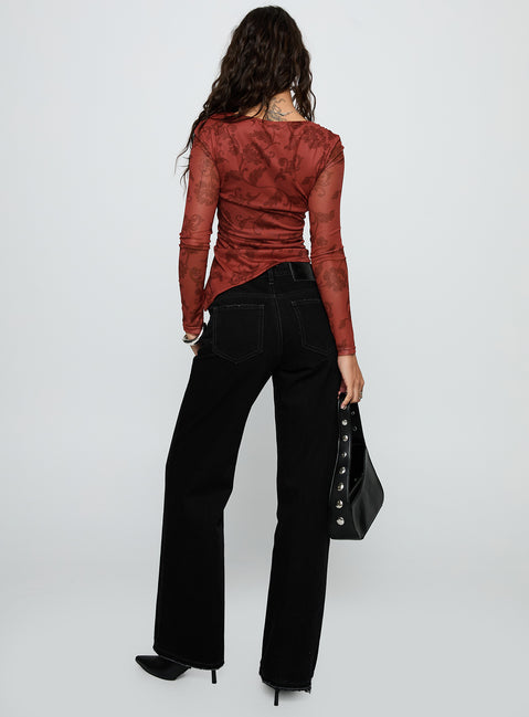 back view of model wearing Princess Polly West End Girl Mid Rise Straight Leg Jeans Washed Black Mid Rise Jeans 