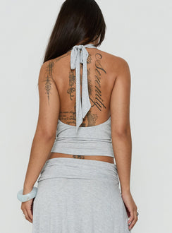 Adreana Halter Jersey Top Grey Marle