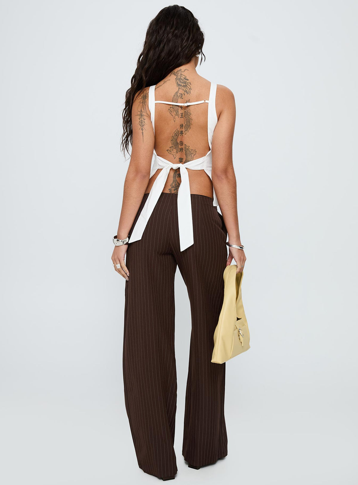 Khane Low Rise Wide Leg Pant Brown Pinstripe Petite