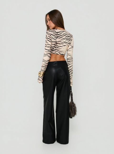 Agazia No Waist Faux Leather Low Rise Straight Pants Washed Black