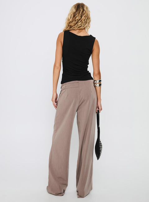 back view of model wearing Princess Polly Rinah Belted Cargo Pants Brown High Waisted Pants 