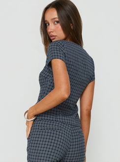 The Real Her Scoop Neck Top Navy Check