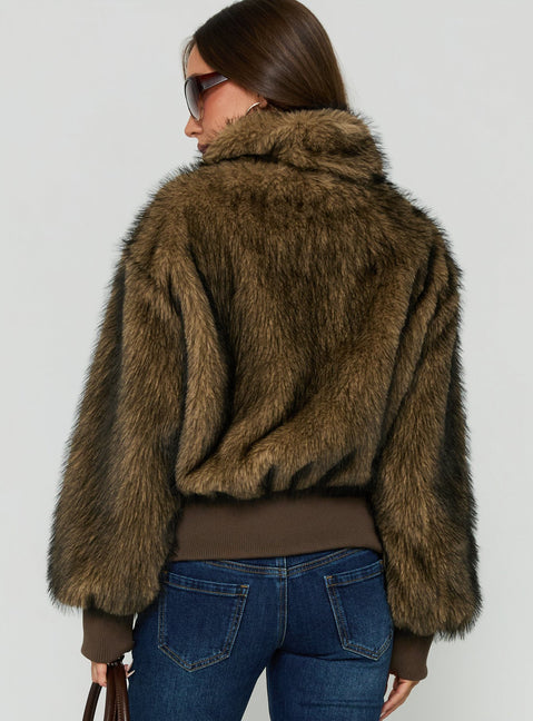 Luxia Faux Fur Funnel Neck Jacket Multi