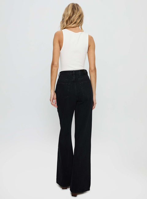 Maple Mid Rise Flare Washed Black
