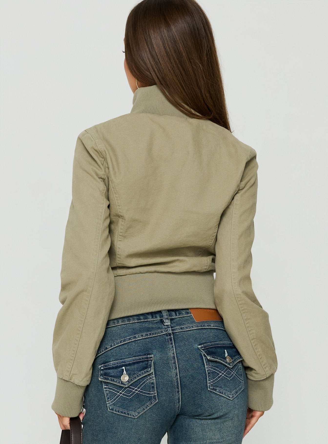 Marykate Funnel Neck Fitted Jacket Khaki