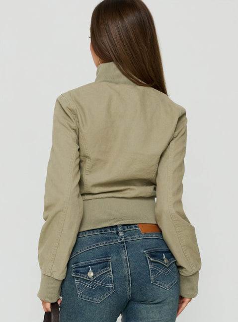 Marykate Funnel Neck Fitted Jacket Khaki
