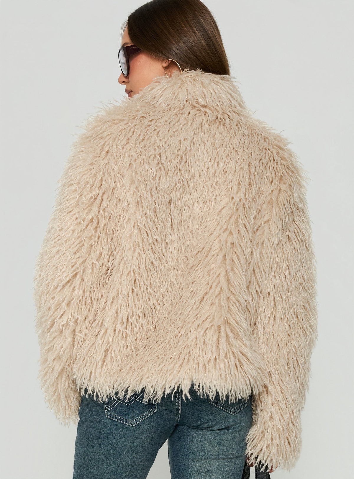Kaiero Oversized Faux Fur Shag Jacket Cream