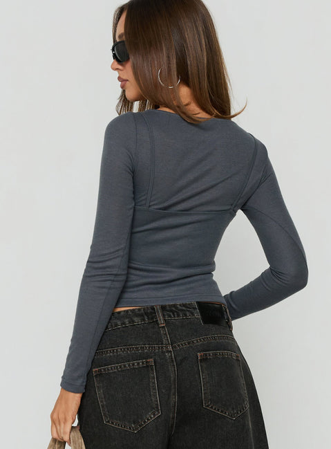 Isibella Layered Long Sleeve Top Charcoal