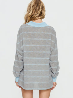 Aleka Long Sleeve Rugby Jersey Grey / Blue Stripe