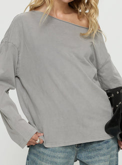 Karlyn Off Shoulder Long Sleeve Top Grey