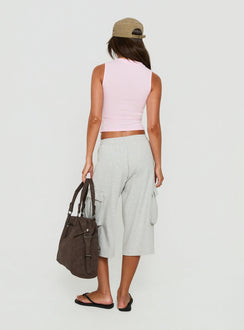 Harleah Wide Cargo Fleece Shorts Grey Marle