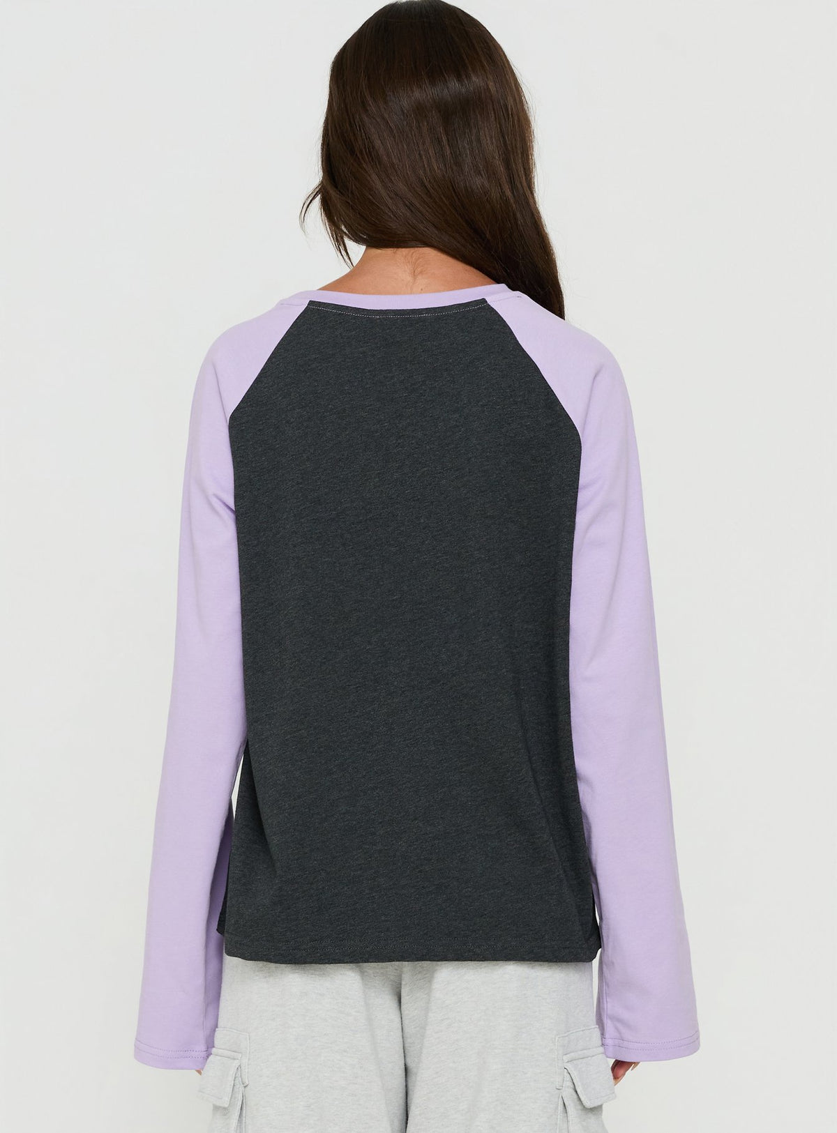 Settle Down Long Sleeve Raglan Top Lilac / Dark Grey