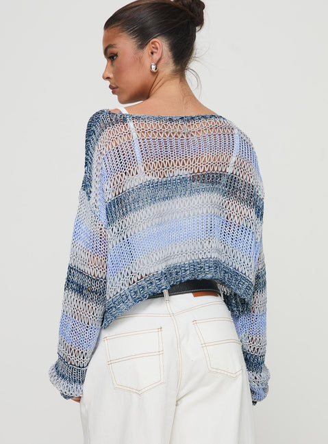 Designed with Perren Sweater Blue Stripe womens-jumpers in short length back view of model wearing Princess Polly