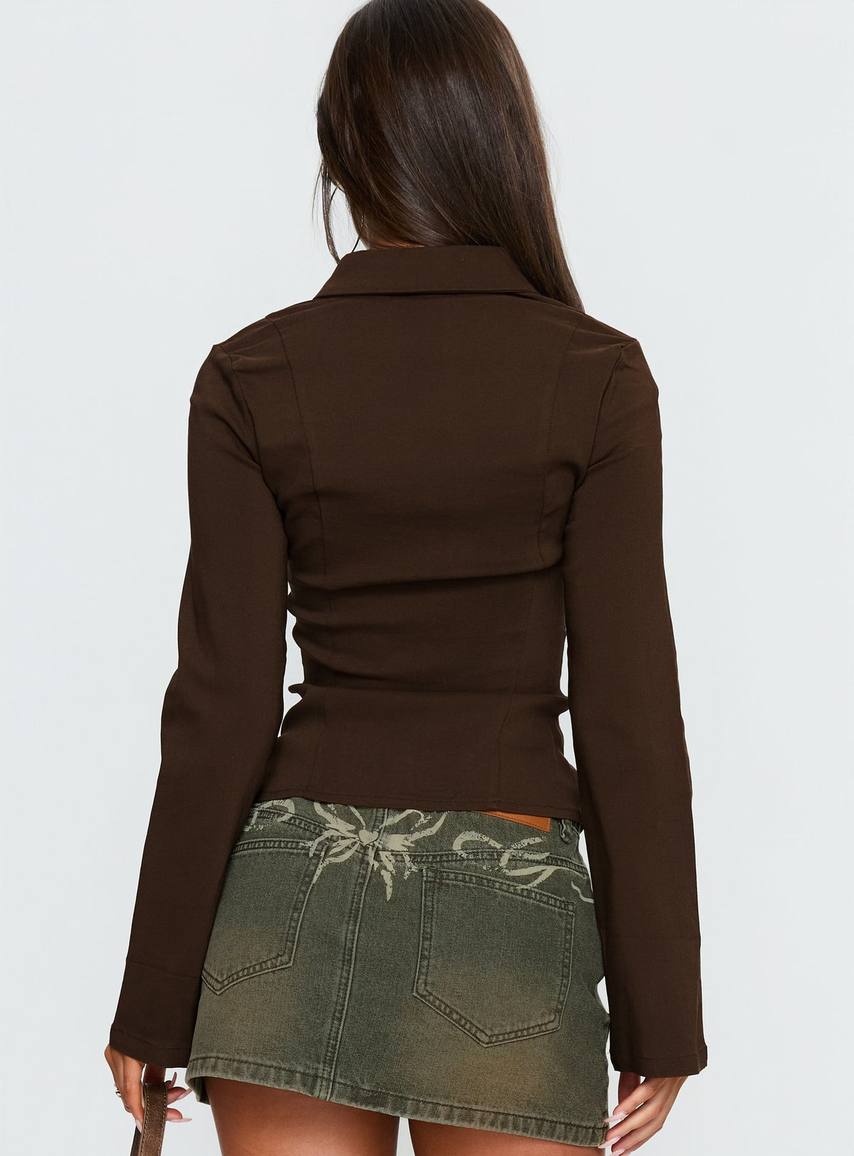 Aviela Zip Up Long Sleeve Top Brown