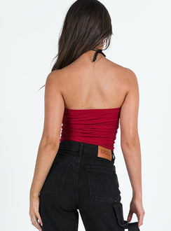 Front view of model wearing  front Princess Polly Sleeveless Square Neck  Cherry Sip Tube Top Red
