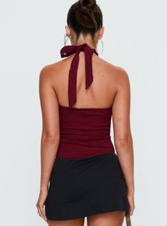 back view of model wearing Princess Polly Bridey Cut Out Bodysuit Red Sleeveless 