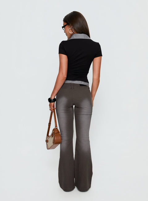 back view of model wearing Princess Polly Romea Low Waist Bootleg Jeans Dark Grey Low Rise Jeans 