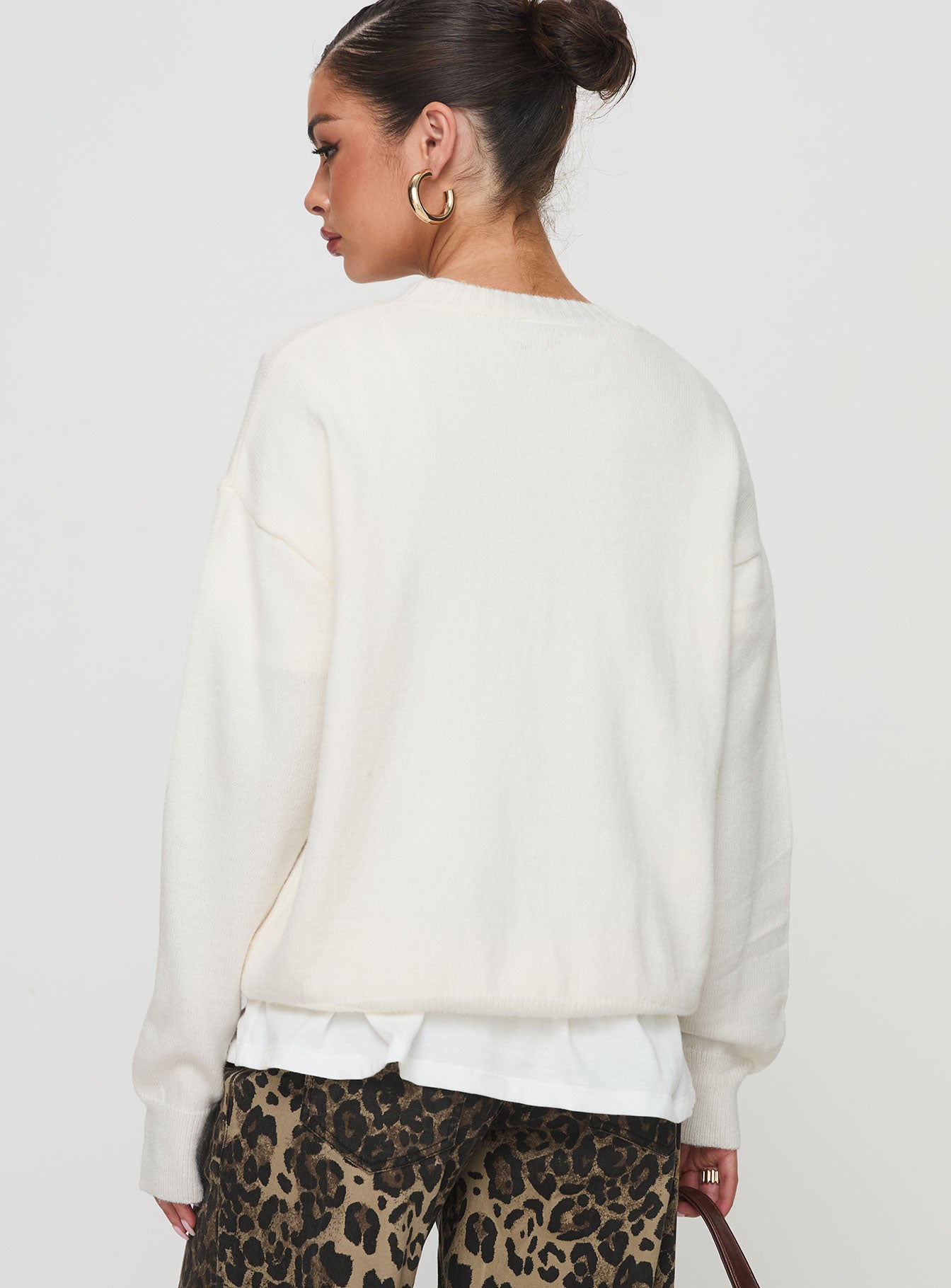 Crafted with style Cherry Dreams Knit Jumper Cream womens jumpers long length back view of model wearing Princess Polly
