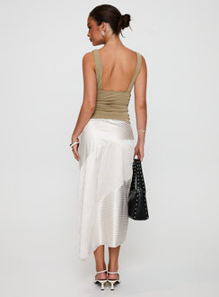 back view of model wearing Princess Polly Priscella Asymmetrical Midi Skirt Multi Midi Skirts 