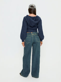 back view of model wearing Princess Polly Shanna Relaxed Low Rise Jeans Acid Raw Wash Mid Rise Jeans 