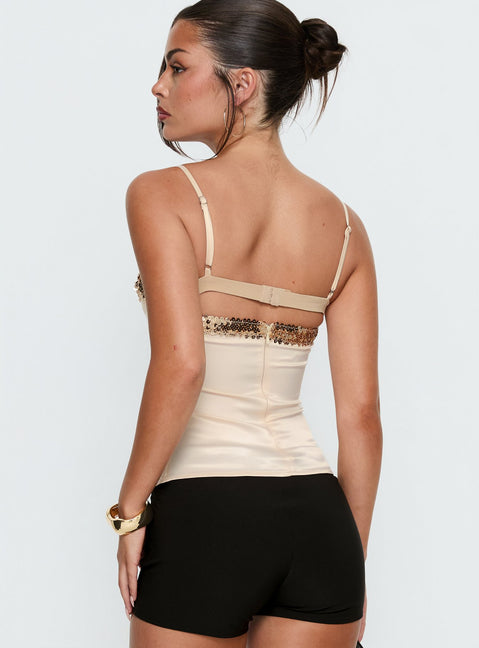 Myrah Layered Sequin Top Cream