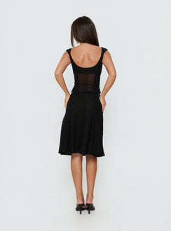 Presenting the Quani Lace Midi Skirt Black womens-skirts with fitted aline silhouette and midi length back view of model wearing Princess Polly