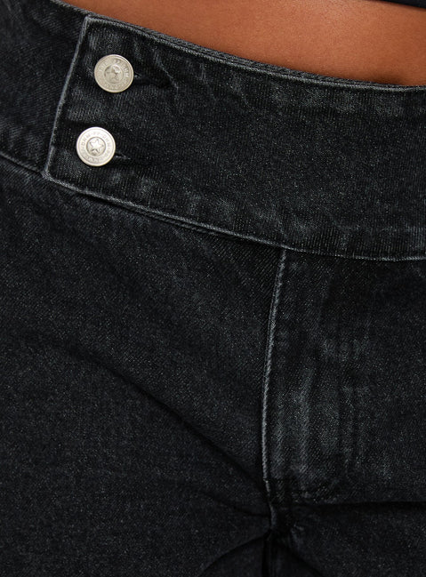 Nikoletta Foldover Jeans Washed Black