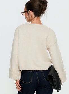 back view of model wearing Princess Polly Shinead Cuffed Knit Cardigan White Cropped Jumpers 