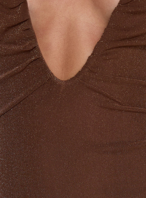 French 75 Plunge Halter Mini Dress Chocolate