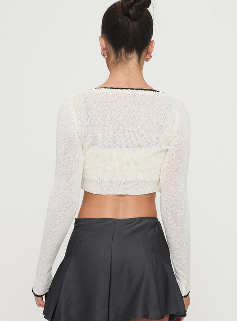 back view of model wearing Princess Polly Chacklie Two-piece Top Cream Full Sleeves Scoop Neck 