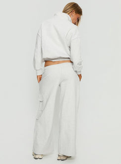 back view of model wearing Princess Polly Rozanna Cargo Sweat Pants Grey Marle Mid Rise Pants 