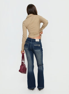 back view of model wearing Princess Polly Zilvia Bootleg Mid Rise Jeans Raw Denim Mid Rise Jeans 