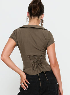 Alexandrea Plunge Tie Up Top Brown Marle