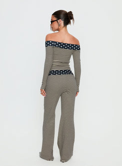 back view of model wearing Princess Polly Virenna Fold Over Pants Black Multi Mid Rise Pants 