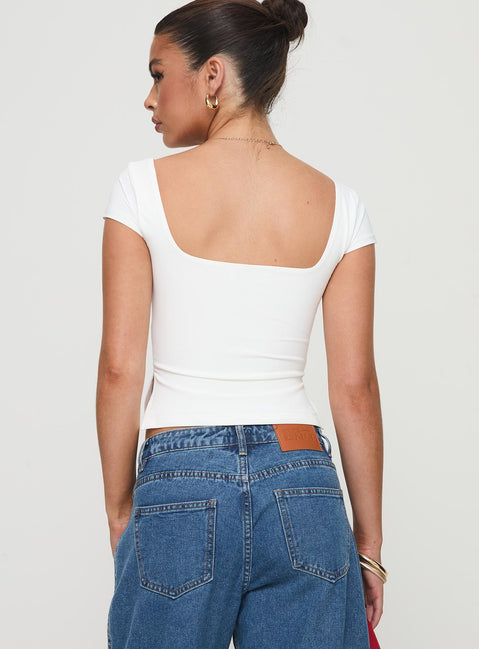 back view of model wearing Princess Polly Rehna Short Sleeve Top White Short Sleeves V-Neck 