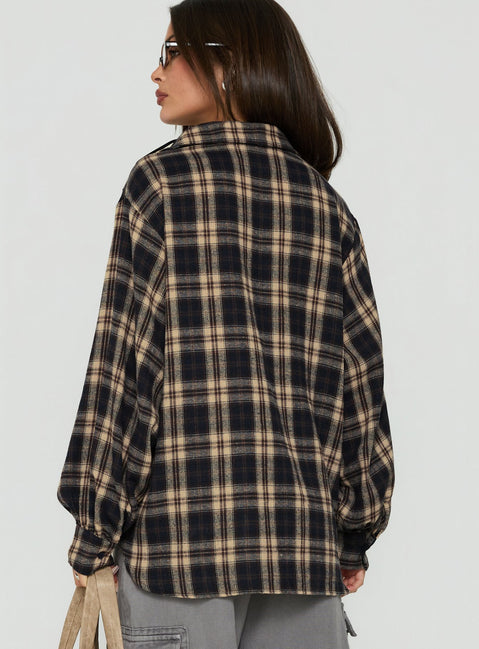 Caydence Long Sleeve Button Down Flannel Top Check Multi
