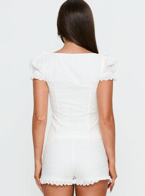 Caily Frill Short Sleeve Top White